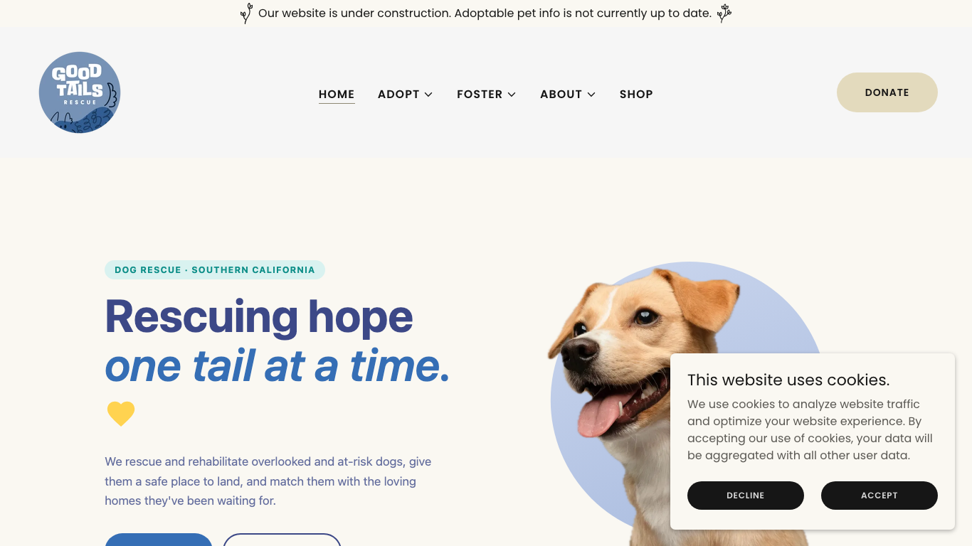 Good Tails Rescue homepage